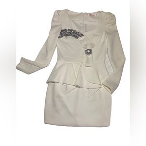 Soft white Party Dress with faux Rhinestones Embroidered✨